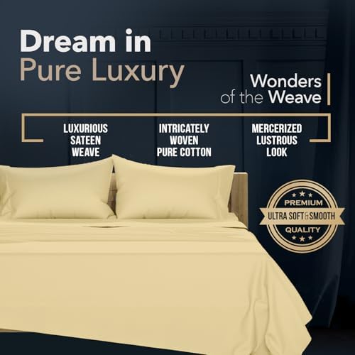 TEXAS LINEN CO. 100% Egyptian Cotton Sheets California King Size - 1500 Series 4 PC Calking Sheets Egyptian Cotton, Soft, Cooling Sateen Sheet, High Series Sheet California King - Beige