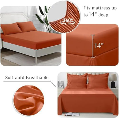 JOLLYVOGUE Twin Comforter Set, Ultra-Soft Bed in a Bag Twin Size 5 Pieces, Oeko-TEX Certified Bedding Set with Down Alternative Comforter, Sheets, Pillowcases & Shams. Burnt Orange