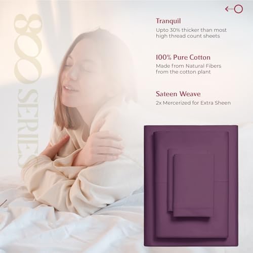 Mayfair Linen Egyptian Cotton Plum Queen Sheets Set - Luxury 800 Series High Thread Count Queen Bed Sheet Set (4 PC), Soft Cooling 16" Deep Pocket Hotel Quality Bed Sheet Set - Tranquil Collection