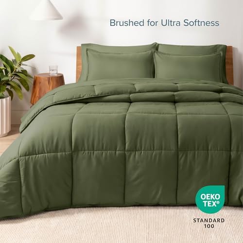 Bare Home Bed-in-A-Bag 7 Piece Comforter & Sheet Set - Full - Goose Down Alternative - Ultra-Soft 1800 Premium - Bedding Set (Full, Cypress/Cypress)