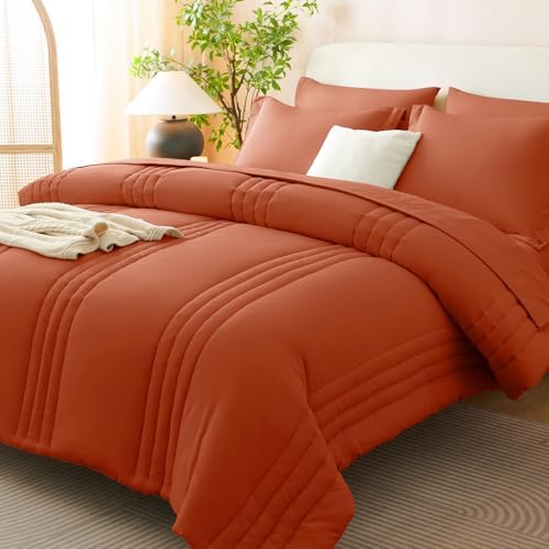 CozyLux Queen Comforter Set Burnt Orange - 7 Pieces Bed in a Bag