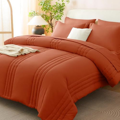 CozyLux Queen Comforter Set Burnt Orange - 7 Pieces Bed in a Bag
