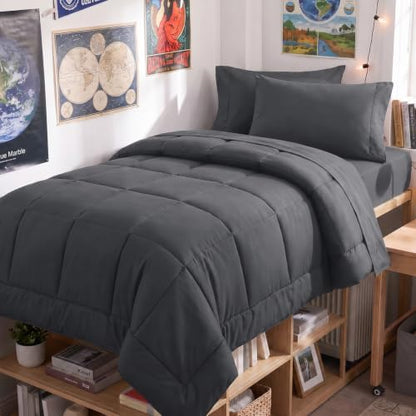 CozyLux Twin XL Comforter Set Dark Grey - 5 Pieces Twin XL Bed in a Bag