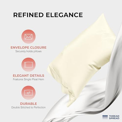 THREAD SPREAD 100% Egyptian Cotton Queen Sheets Set - 1200 Series Plush Collection Luxury Egyptian Cotton Sheets Queen Size Deep Pocket (4 PC, Ivory), Soft, Cooling, Sateen Weave Sheet Set