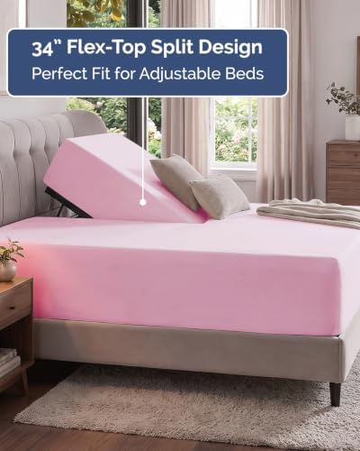 CGK Linens Extra Deep Flex Top Split Head King Fitted Sheet - Light Pink