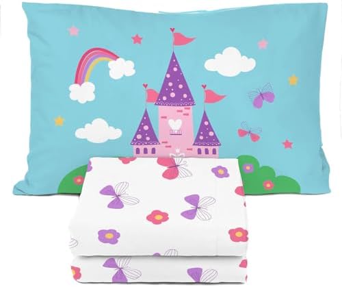 Sunny Side Up Magic Castle Toddler Sheet Set - 3 Piece Toddler Bedding Set Includes Pillow Cover - Super Soft Floral Butterfly Microfiber Sheets