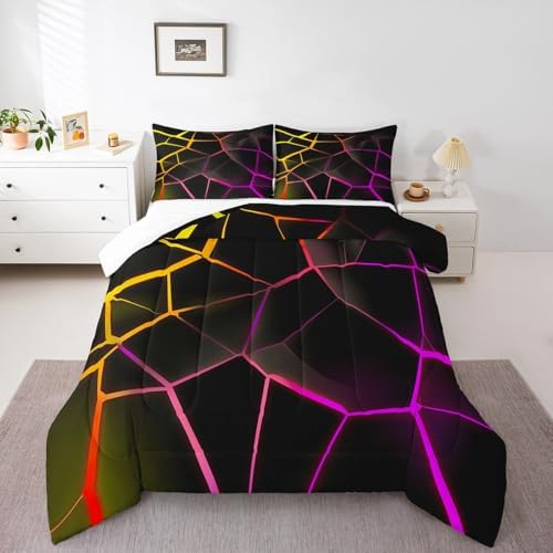 Feelyou Geometric Honeycomb Comforter Set Red Stereoscopic Hexagon Comforter for Kids Boys Girls Beehive Hexagon Bedding Set Geometric Duvet Set Simplistic Room Decor Quilt Queen Size Boys