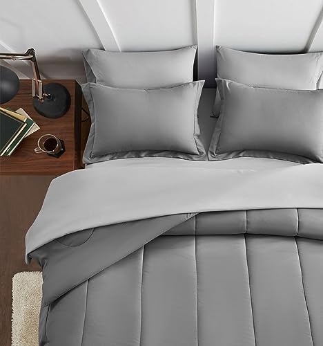 Maple&Stone Full Size Comforter Set 7 Pieces Bed in a Bag Grey