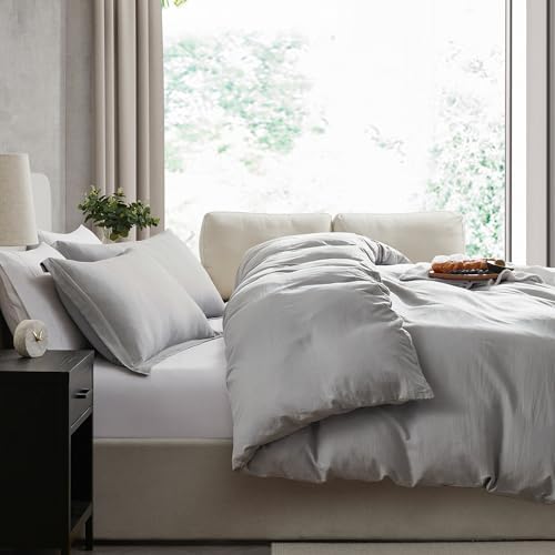 Hearth & Harbor Prewashed Queen Duvet Cover Set, Light Grey