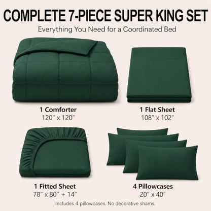 CozyLux Super King Comforter Set Emerald Green - 7 Pieces Bed in a Bag