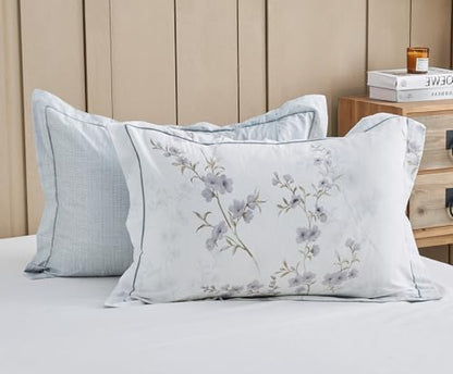 SLEEPBELLA Comforter King Size, 600 Thread Count Cotton White Printed with Purple Botanical Comforter Set,Down Alternative Bedding Set 3Pcs(King, Purple Botanical)