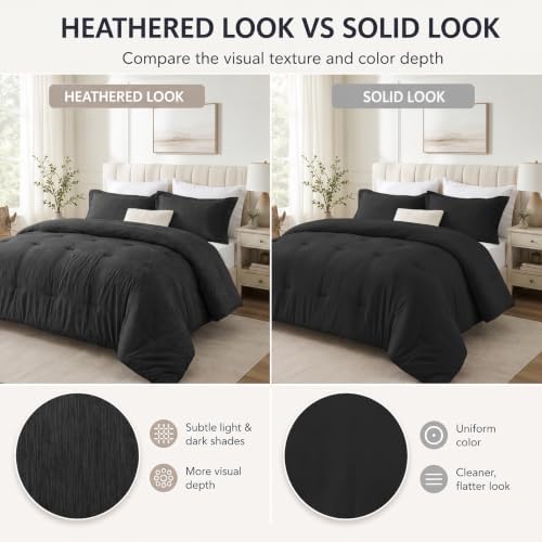 CozyLux Oversized Queen Comforter Set 98x98, Heathered Black, 3 Pieces