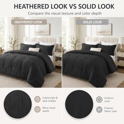 CozyLux Oversized Queen Comforter Set 98x98, Heathered Black, 3 Pieces