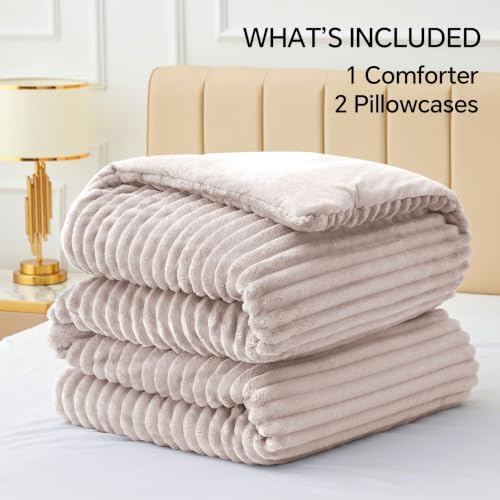 BEDELITE Fleece Full Comforter Set, Fluffy Bed Set, Lotus Pink