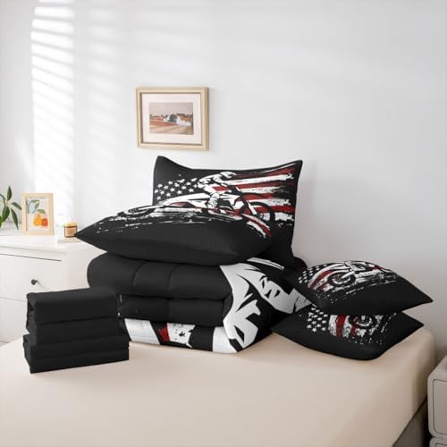 Feelyou Dirt Bike Comforter Set with Sheets 7 Piece King Size Splatter Print Bedding Set for Kids Boys Girls Off-Road Racing Bed in a Bag Outdoor Sports Room Decor Motocross Rider Soft Lightweight
