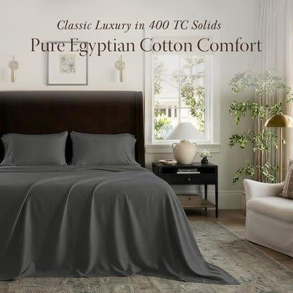Threadmill 400TC Egyptian Cotton Queen Sheet Set, Sateen, Dark Grey, 4-Pc