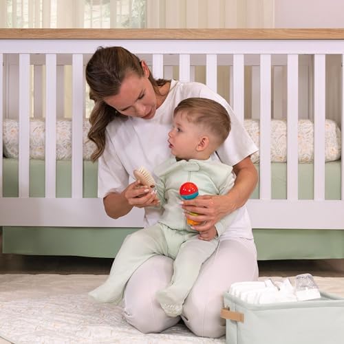 Green Crib Skirt Neutral, Baby Crib Skirt Boy Girl, 52"x28" with 15" Drop Bedskirt, Cotton Bed Skirt, OEKO TEX Certified Cribs Dust Ruffle, Cribs Accessories Boy Girl (Green Bedskirt)