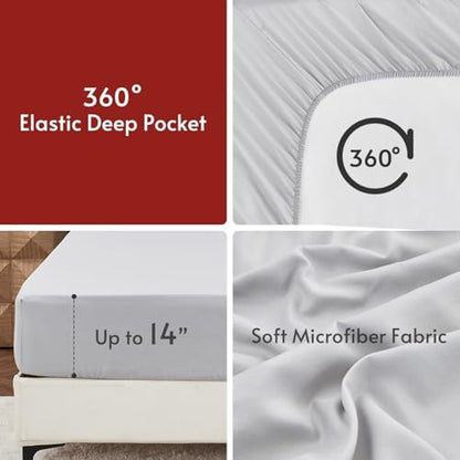 MUXHOMO 7 Pieces Oversized King Comforter Set, Reversible Bed in a Bag Oversized King Size, All Season Bedding Set with Comforter, Flat Sheet, Fitted Sheet, Pillowcases & Shams, Dark Grey & Light Grey