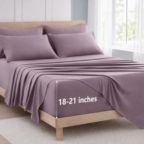 CozyLux Queen Sheet Set 6-Piece, 21-Inch Deep Pocket, Soft Brushed Feel