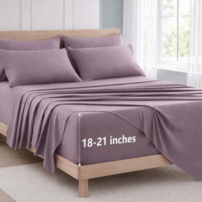 CozyLux Queen Sheet Set 6-Piece, 21-Inch Deep Pocket, Soft Brushed Feel