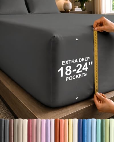 CGK Linens Deep Twin XL Fitted Sheet - Dorm Room Essentials - Charcoal