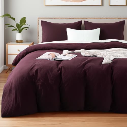 NEXHOME PRO Duvet Cover Set 100% Washed Cotton Super Queen, Linen Feel 3 PCs Home Bedding Set with Zipper Closure,Breathable, Organic Natural Duvet Cover 9098