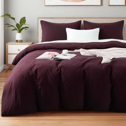 NEXHOME PRO Duvet Cover Set 100% Washed Cotton Super Queen, Linen Feel 3 PCs Home Bedding Set with Zipper Closure,Breathable, Organic Natural Duvet Cover 9098