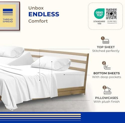 THREAD SPREAD Split King Sheet Set, Luxury 1000 Series Paradise Collection 100% Egyptian Cotton Split King Sheets Sets for Adjustable Bed (5 PC, White), Soft, 16" Deep Pocket Hotel Sheets