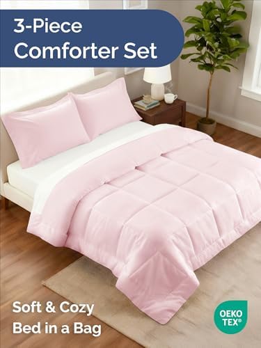 King Comforter Set - Lavender Pink All Season Bedding - 3 Piece Bed Set