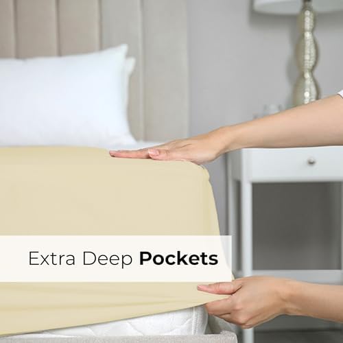 CGK Linens Extra Deep King Fitted Sheet - Fitted Sheet Only - Off White