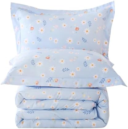 Yibeizi Blue Floral Comforter Set for Girls Kids Twin Size Bedding