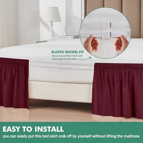 Wrap Around King Size Bed Skirt Split Corner 17" Drop-Elastic Dust Ruffle