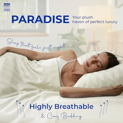 THREAD SPREAD California King Bed Sheets, Luxury 1000 Series Paradise Collection 100% Egyptian Cotton Damask Striped Cal King Sheets Set (4 PC, Ivory Stripe), 16" Deep Pocket Hotel Sheet Set