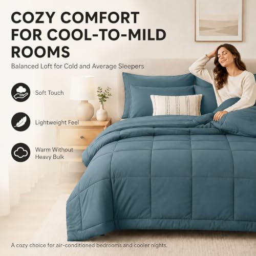 CozyLux Full Size Comforter Sets Mineral Blue - 7 Pieces Bed in a Bag