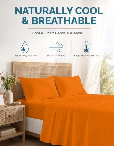 Casa Platino 100% Cotton Sheets Twin XL Size Set - 4 Pieces (1 Flat, 1 Fitted, 2 Pillowcases) - Soft, Breathable & Cooling Percale Bed Sheets with Deep Pockets - Twin XL Sheet Set - Rust