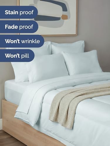 King Comforter Set - 7 Piece Bed in a Bag King Size Bed Set - Ice Blue