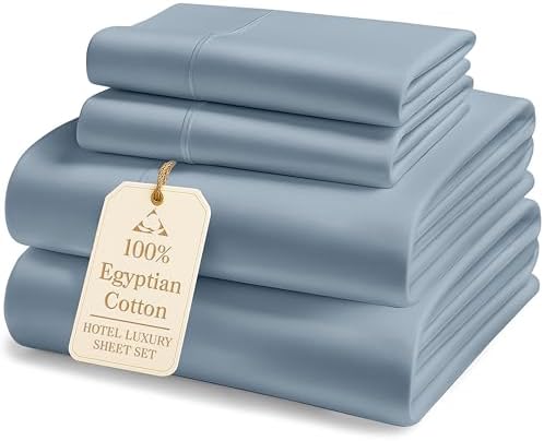 LANE LINEN Luxury Hotel Style 100% Egyptian Cotton Bed Sheets King Size – Mercerized Cotton, No-Pill, Fade-Resistant, Sustainably Produced King Bedding Set – Riviera Mist