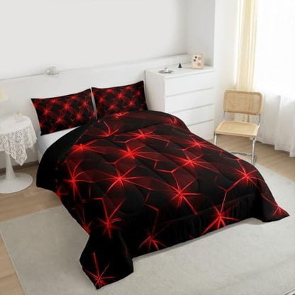 jejeloiu Geometric Bedding Set Soft for Boys Girls, Abstract Art Comforter Set Queen Size Luxury Duvet Quilt Microfiber Bedroom Decor 3 Pcs with 2 Pillow Cases