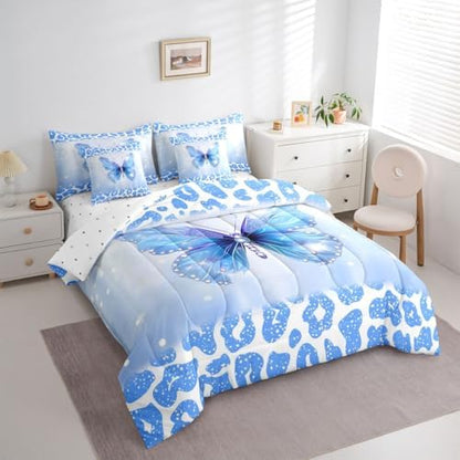 Feelyou Cute Butterfly Comforter Set with Sheets 7 Piece King Size