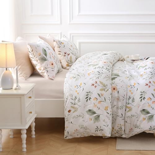 MUXHOMO Garden Leaves Bed in a Bag King 7 Pieces, King Comforter Set Reversible Botanical Flowers Design, Ultra Soft & Breathable Bedding Sets with Comforter, Sheets, Pillowcases & Shams