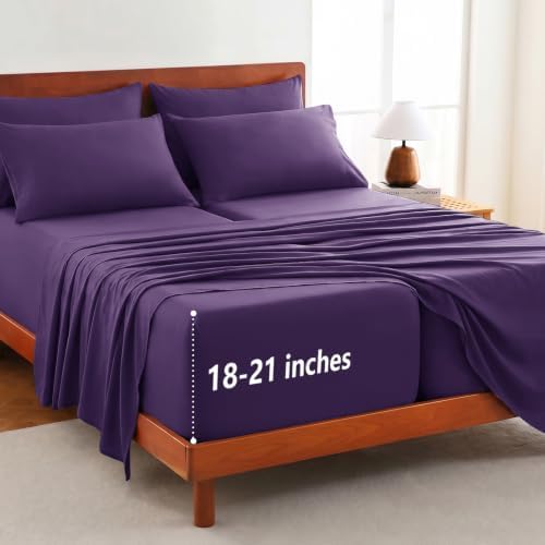 CozyLux Split King Sheets 7-Piece, 21-Inch Deep Pocket, Soft Brushed Feel