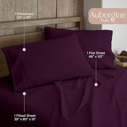 100% Organic Flannel Sheets Twin XL Size - 100% Cotton Flannel Sheets Set with Ultra Comfortable Cozy and Soft Brushed Finish and Deep Pocket - 1 Flat 1 Fitted & 2 Pillowcases (Aubergine, Twin XL)
