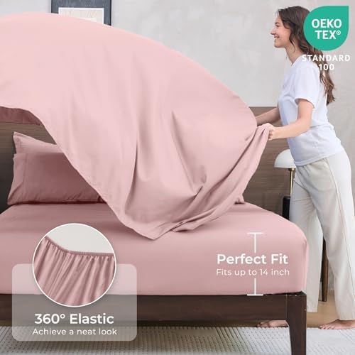 HEVUMYI 7-Piece California King Comforter Set, Dusty Pink Bed in a Bag