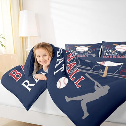 Castle Fairy Kids Baseball Gaming Twin Size Comforter Set,Softball Navy Blue Duvet Set Soft Bed Collection,Ball Games Sport Theme Bedding Comforter for Boys Girls Bedroom,2 Pcs
