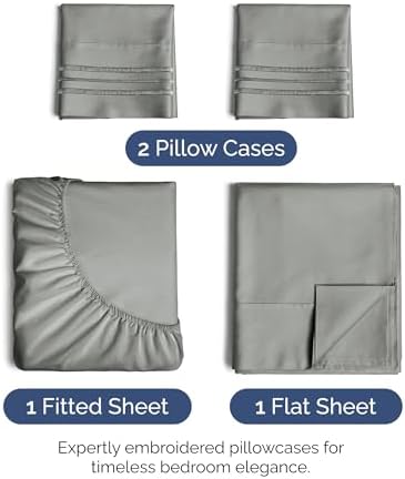 King Size 4 Piece Sheet Set - Ultra Soft & Cooling Bed Sheets - Slate Grey
