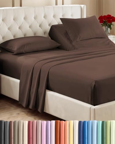 Flex Top Split Head King 4 Piece Sheet Set - Ultra-Soft, Breathable - Brown