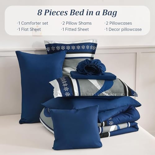 Anibedding Comforter Set California King Size,Navy Blue Bed in a Bag