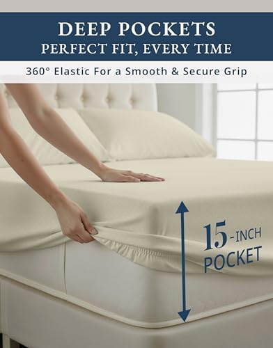 LANE LINEN King Size 100% Egyptian Cotton Sheets Sateen - Linen Swiss Dot