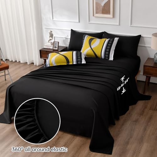 Anibedding Black Yellow Comforter Set Queen Size,8 Pieces Bed in a Bag