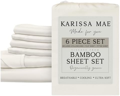 KARISSA MAE 6 Piece Luxury Bamboo Viscose King Sheet Set, 4 Pillowcases